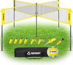 4 Square Volleyball Game Set, 4 Way Net System with 16FT & 32FT Court, Adjustable Height Backyard Badminton Combo, Portable Outdoor Kit with Ball, Pump, Boundary Line, Carry Bag
