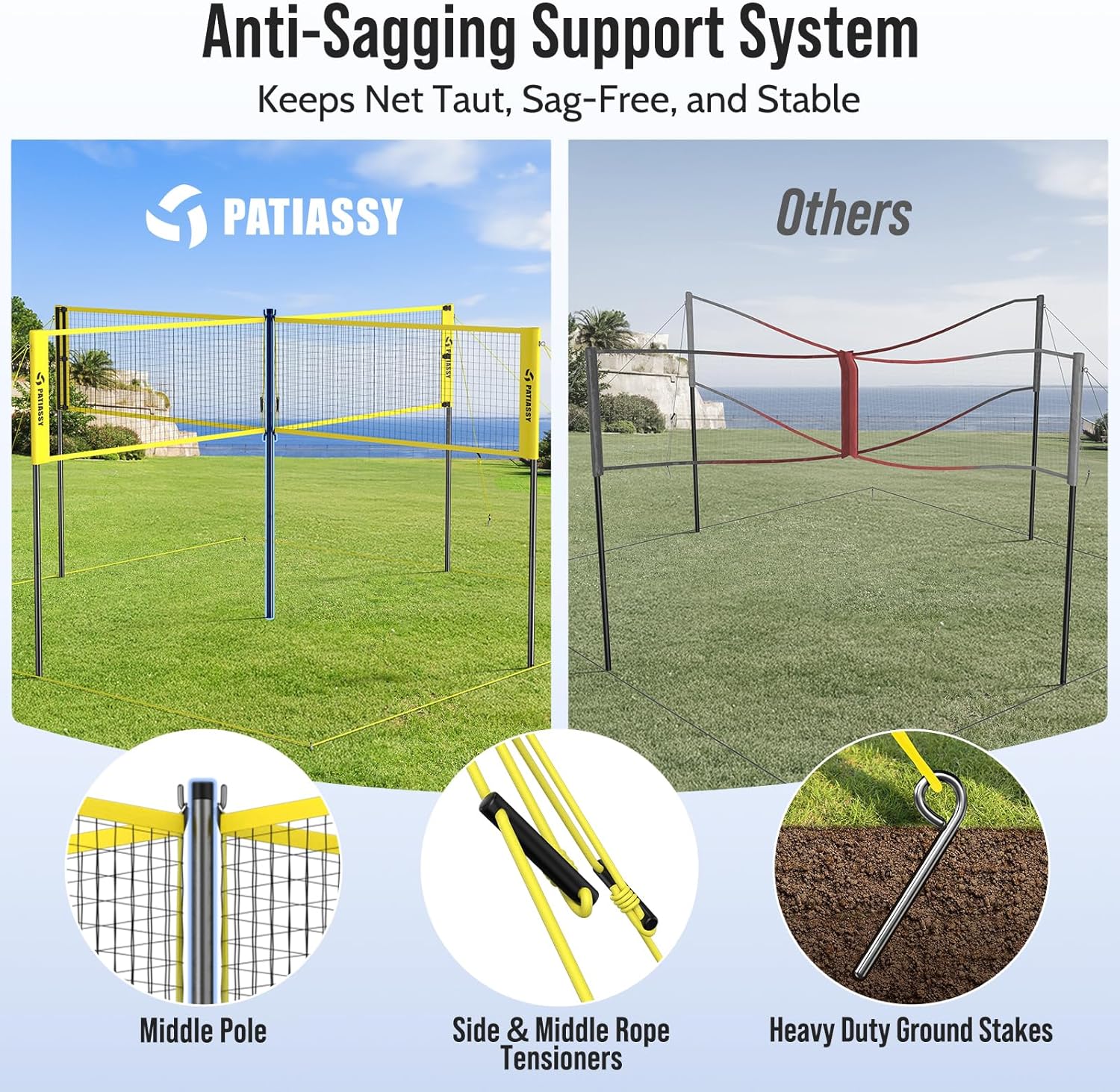 4 Square Volleyball Game Set, 4 Way Net System with 16FT & 32FT Court, Adjustable Height Backyard Badminton Combo, Portable Outdoor Kit with Ball, Pump, Boundary Line, Carry Bag
