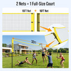 4 Square Volleyball Game Set, 4 Way Net System with 16FT & 32FT Court, Adjustable Height Backyard Badminton Combo, Portable Outdoor Kit with Ball, Pump, Boundary Line, Carry Bag