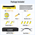 4 Square Volleyball Game Set, 4 Way Net System with 16FT & 32FT Court, Adjustable Height Backyard Badminton Combo, Portable Outdoor Kit with Ball, Pump, Boundary Line, Carry Bag