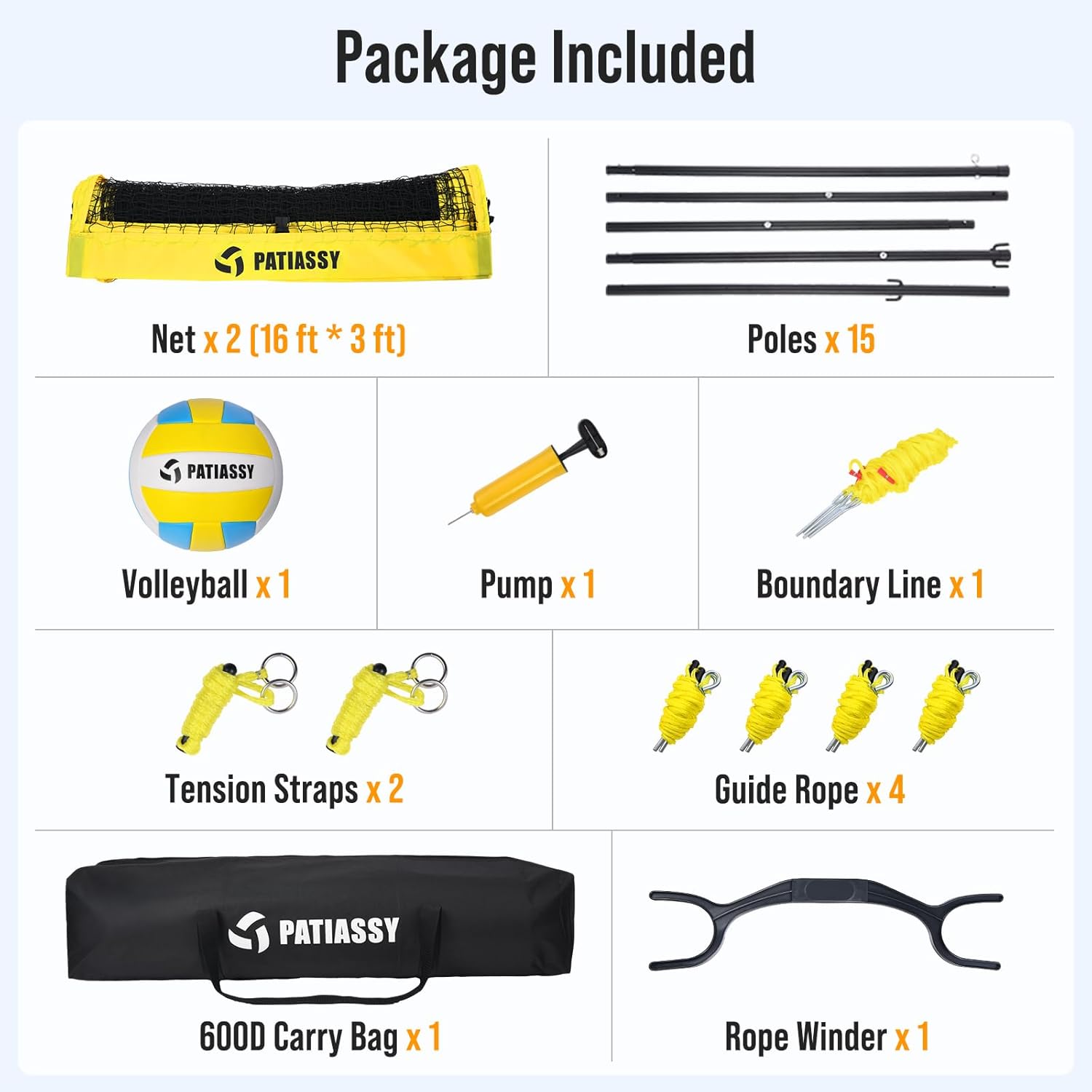 4 Square Volleyball Game Set, 4 Way Net System with 16FT & 32FT Court, Adjustable Height Backyard Badminton Combo, Portable Outdoor Kit with Ball, Pump, Boundary Line, Carry Bag