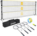Volleyball Badminton Pickleball 3-in-1 Combo Net Set for Backyards, 5.1-7.4ft Adjustable Height Freestanding Indoor Sports Nets, Portable 17ft Outdoor Net with Carry Bag, Rackets and Balls