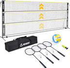 Volleyball Badminton Pickleball 3-in-1 Combo Net Set for Backyards, 5.1-7.4ft Adjustable Height Freestanding Indoor Sports Nets, Portable 17ft Outdoor Net with Carry Bag, Rackets and Balls