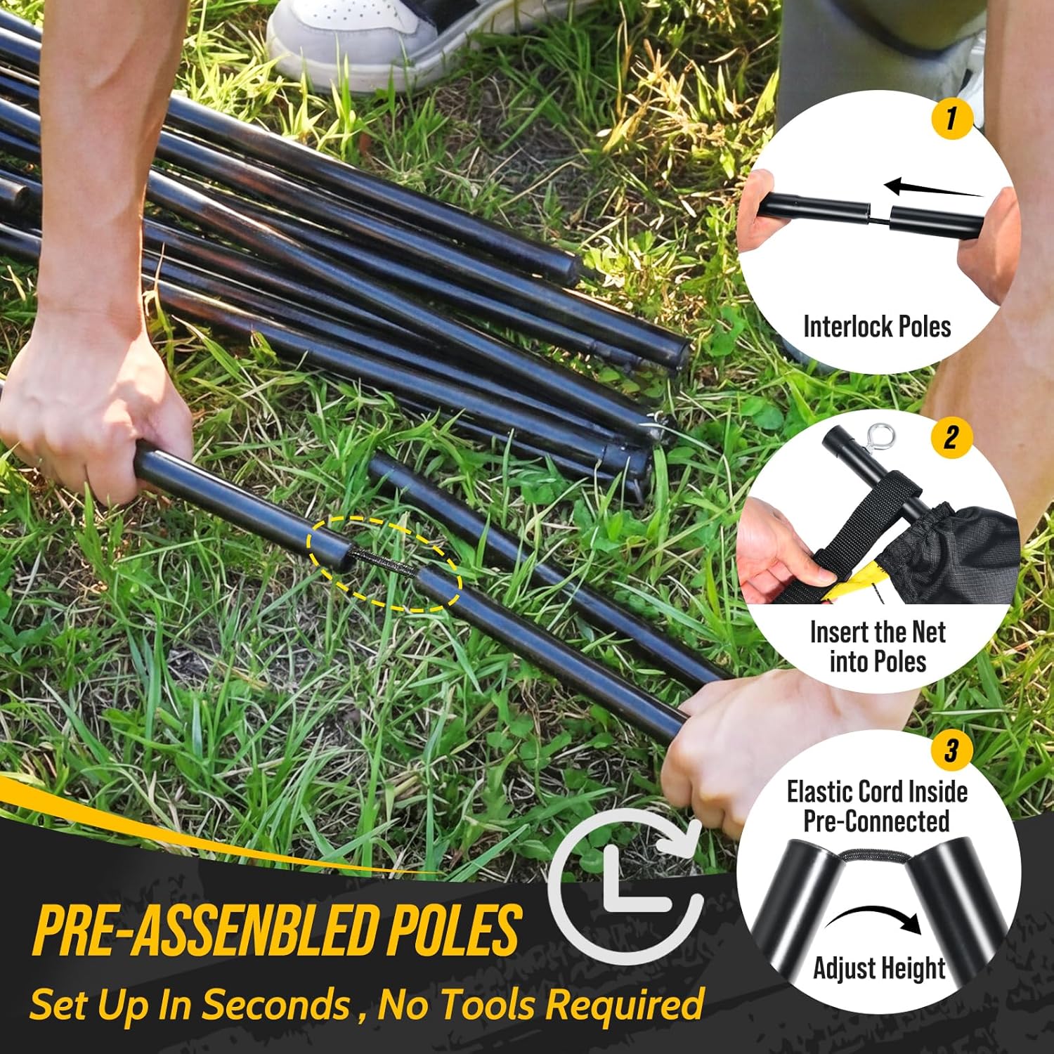 Volleyball Badminton Pickleball 3-in-1 Combo Net Set for Backyards, 5.1-7.4ft Adjustable Height Freestanding Indoor Sports Nets, Portable 17ft Outdoor Net with Carry Bag, Rackets and Balls