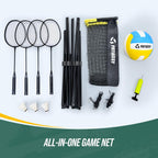 Volleyball Badminton Pickleball 3-in-1 Combo Net Set for Backyards, 5.1-7.4ft Adjustable Height Freestanding Indoor Sports Nets, Portable 17ft Outdoor Net with Carry Bag, Rackets and Balls