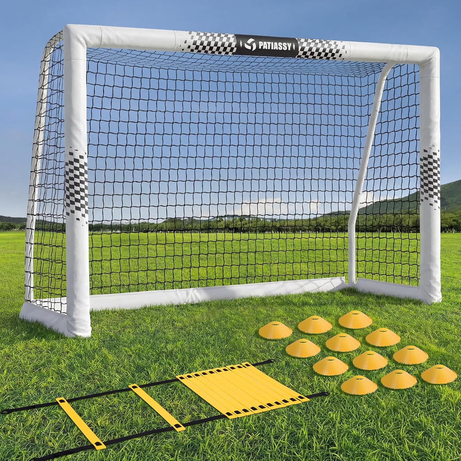 Soccer Goal for Backyard, 8x5/6x4 FT Heavy Duty Soccer Net with Safety Foam Padded Metal Post, Durable Goals with Training Set Agility Ladder & 12 Cones for Youth & Adults Practice
