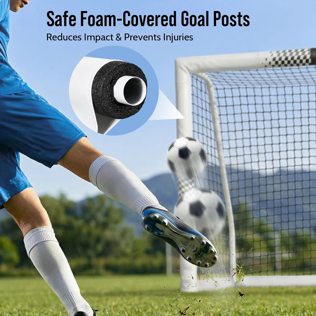 Soccer Goal for Backyard, 8x5/6x4 FT Heavy Duty Soccer Net with Safety Foam Padded Metal Post, Durable Goals with Training Set Agility Ladder & 12 Cones for Youth & Adults Practice