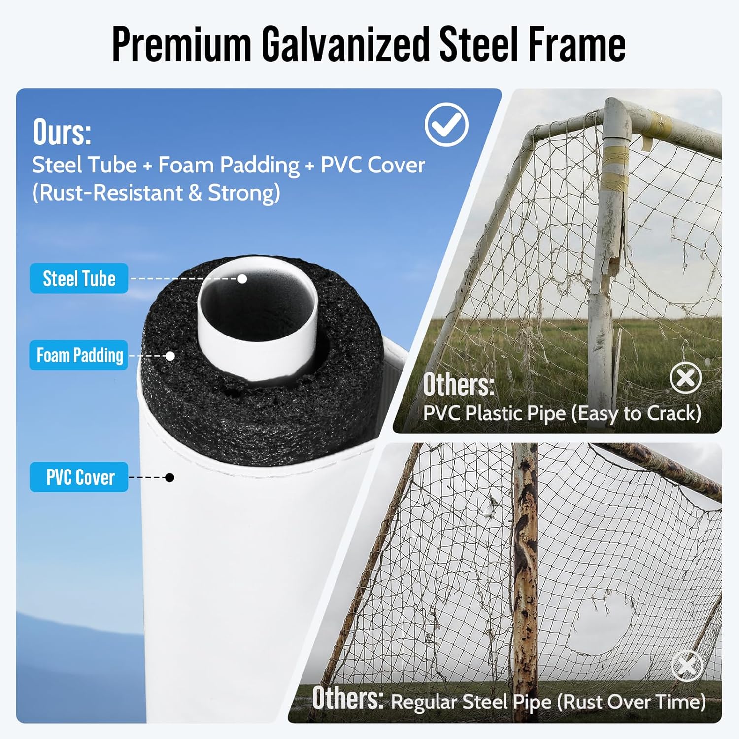 Soccer Goal for Backyard, 8x5/6x4 FT Heavy Duty Soccer Net with Safety Foam Padded Metal Post, Durable Goals with Training Set Agility Ladder & 12 Cones for Youth & Adults Practice