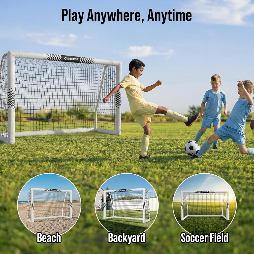Soccer Goal for Backyard, 8x5/6x4 FT Heavy Duty Soccer Net with Safety Foam Padded Metal Post, Durable Goals with Training Set Agility Ladder & 12 Cones for Youth & Adults Practice