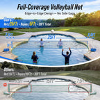 Pool Volleyball Net Set for Inground Pools, 15-30FT Adjustable Full-Coverage Net (No Gap Design), Pool Games for Adults and Family, Poolside Volleyball Nets with Ball, Pump, Weighted Base