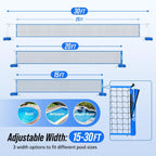 Pool Volleyball Net Set for Inground Pools, 15-30FT Adjustable Full-Coverage Net (No Gap Design), Pool Games for Adults and Family, Poolside Volleyball Nets with Ball, Pump, Weighted Base