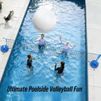 Pool Volleyball Net Set for Inground Pools, 15-30FT Adjustable Full-Coverage Net (No Gap Design), Pool Games for Adults and Family, Poolside Volleyball Nets with Ball, Pump, Weighted Base