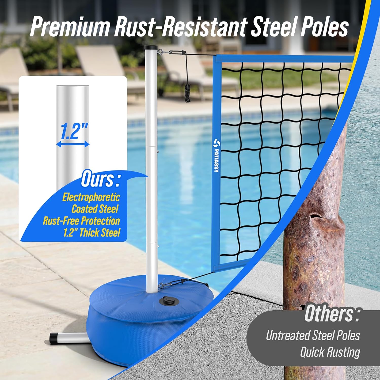 Pool Volleyball Net Set for Inground Pools, 15-30FT Adjustable Full-Coverage Net (No Gap Design), Pool Games for Adults and Family, Poolside Volleyball Nets with Ball, Pump, Weighted Base