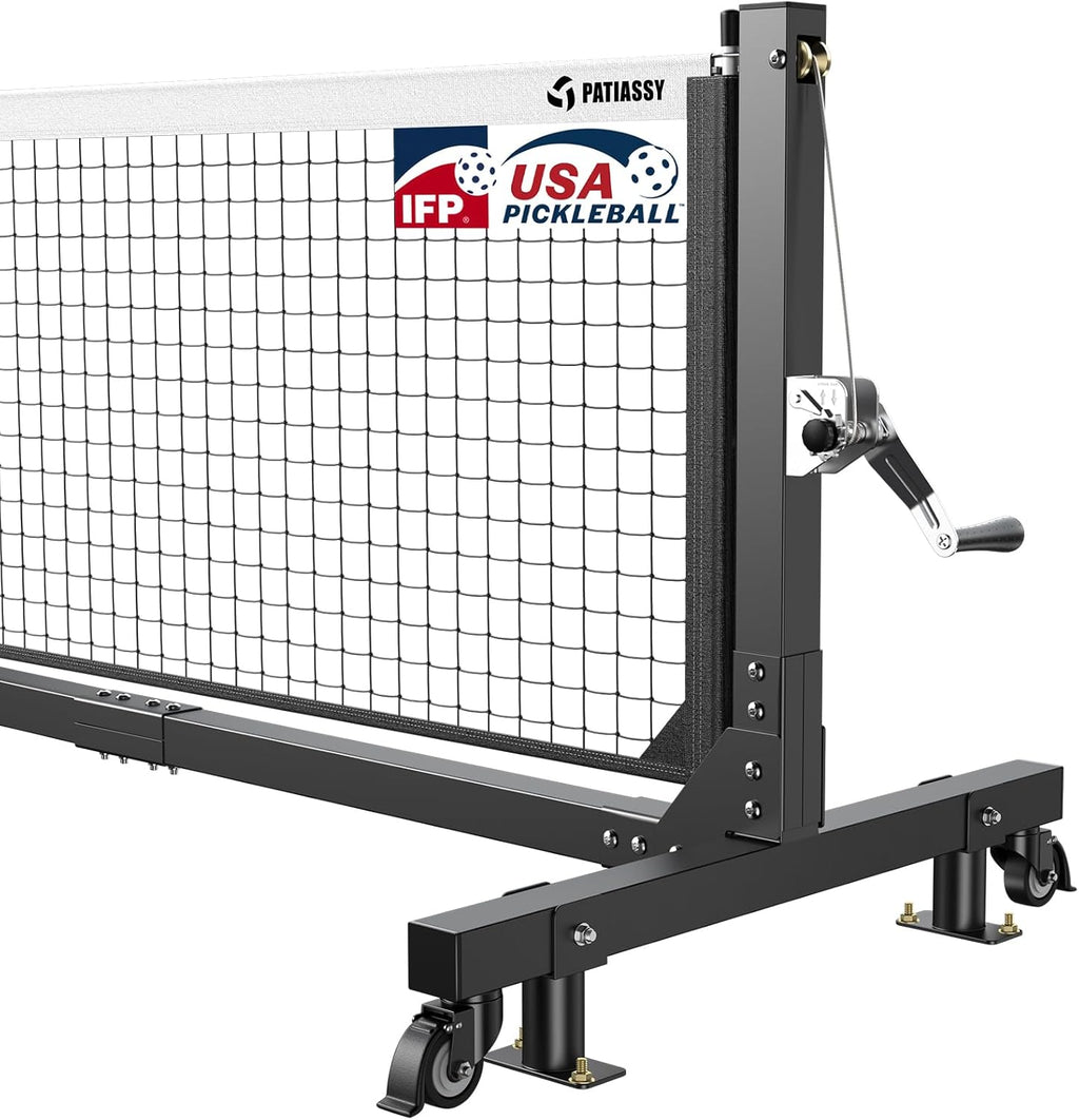 Tournament-Grade Pickleball Net, IFP/USAPA Standards Regulation Size, Rust-Resistant Aluminum Frame with Hand-Crank Tension System for Semi-Permanent or Mobile Court Use
