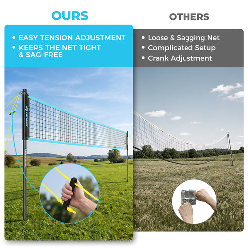 20FT Portable Outdoor Volleyball Net Set for Backyard with Anti-Sag Ground Stakes & Metal Pole Spikes for Stability, Rust-Resistant Steel Poles, Easy Setup, 3 Adjustable Heights, Carry Bag