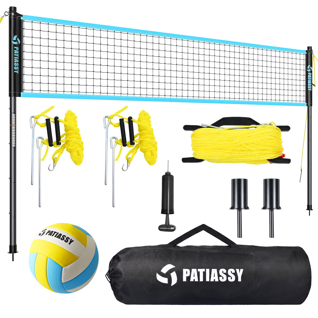 20FT Portable Outdoor Volleyball Net Set for Backyard with Anti-Sag Ground Stakes & Metal Pole Spikes for Stability, Rust-Resistant Steel Poles, Easy Setup, 3 Adjustable Heights, Carry Bag