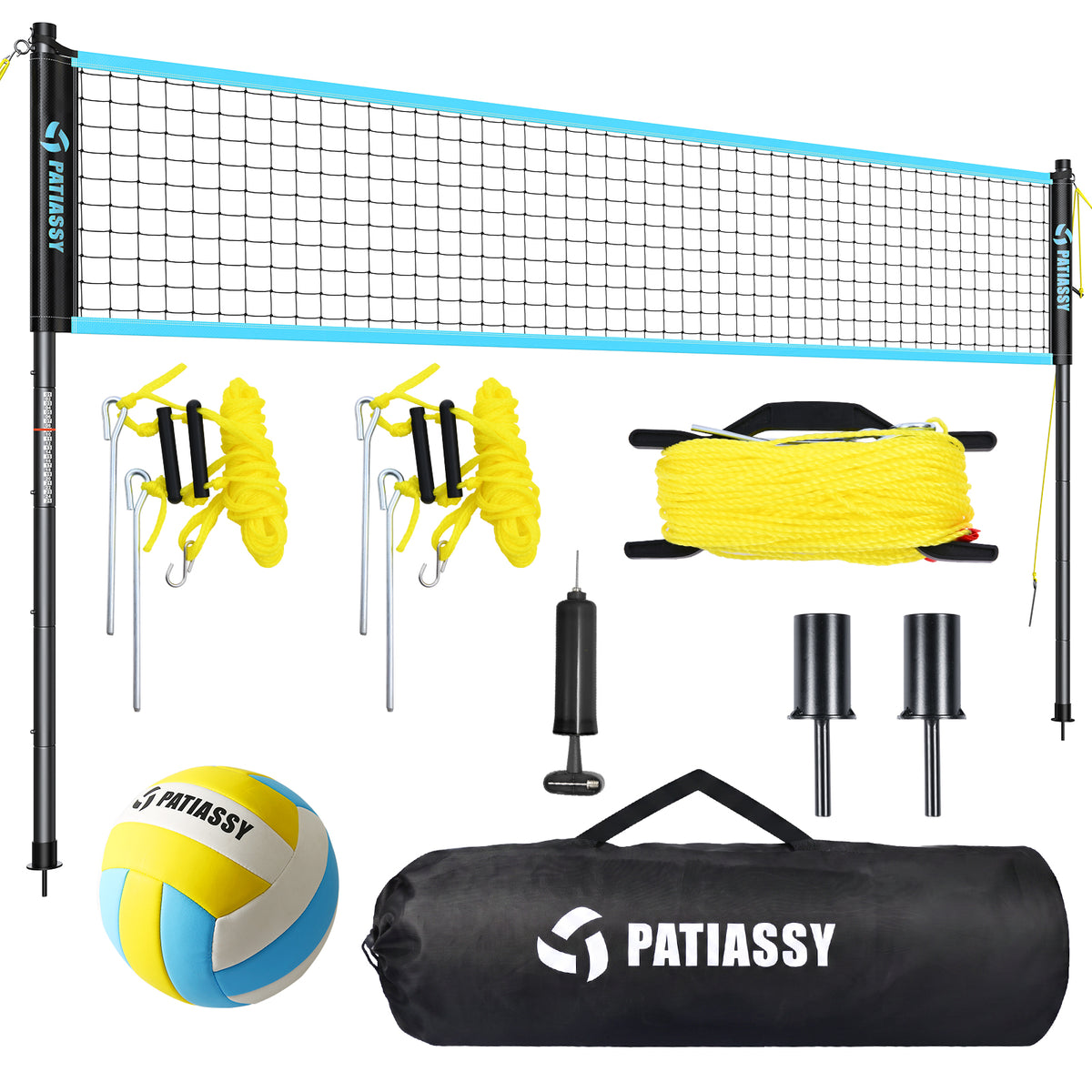 20FT Portable Outdoor Volleyball Net Set for Backyard with Anti-Sag Ground Stakes & Metal Pole Spikes for Stability, Rust-Resistant Steel Poles, Easy Setup, 3 Adjustable Heights, Carry Bag
