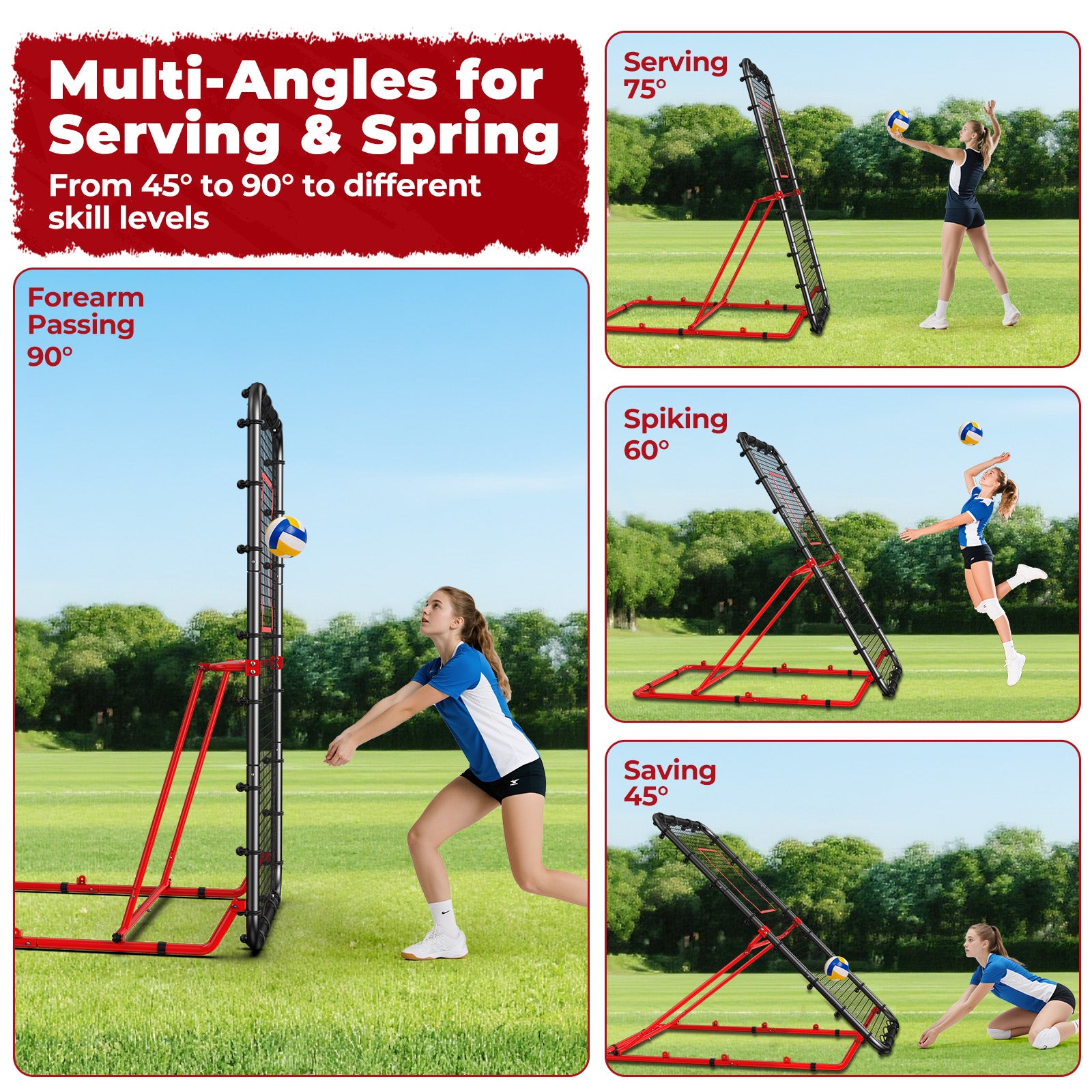 Patiassy 7x4ft Volleyball Rebounder Net Adjustable Angle Foldable Bounce Back Trainer for for Volleying/Bumping/Spiking Practice