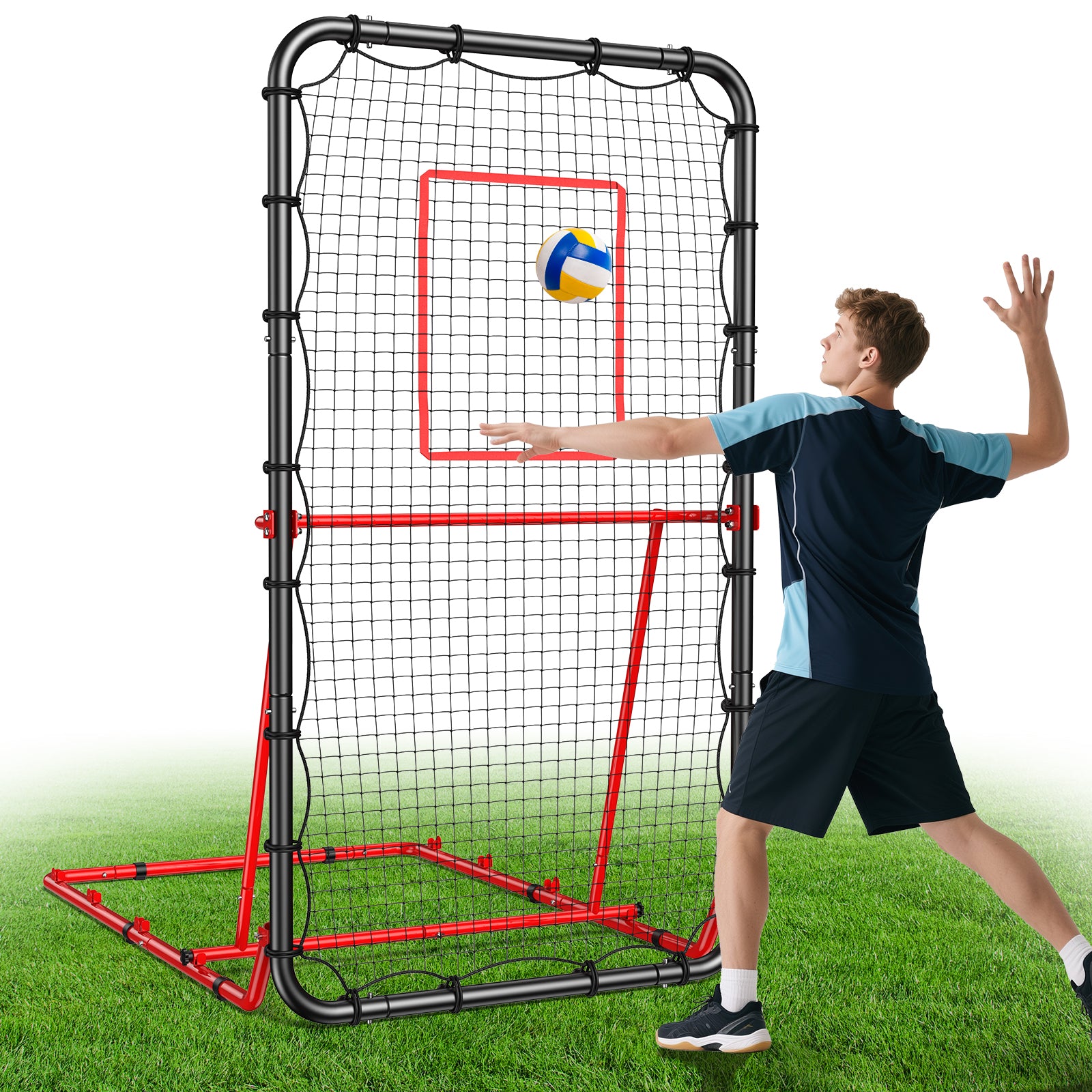 Patiassy 7x4ft Volleyball Rebounder Net Adjustable Angle Foldable Bounce Back Trainer for for Volleying/Bumping/Spiking Practice
