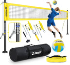 Professional Heavy Duty Volleyball Net Set for Backyard & Beach, Outdoor Net System with Steel Anti-Sag Winch, 32FT Reinforced Net, Height Adjustable Rust-Resistant Aluminum Poles, Portable Carry Bag