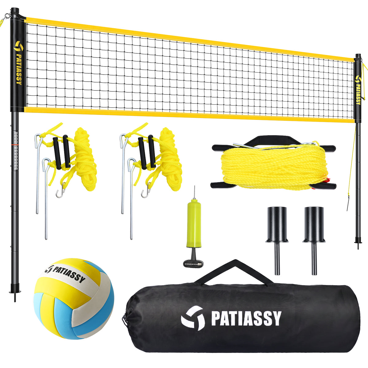 20FT Portable Outdoor Volleyball Net Set for Backyard with Anti-Sag Ground Stakes & Metal Pole Spikes for Stability, Rust-Resistant Steel Poles, Easy Setup, 3 Adjustable Heights, Carry Bag