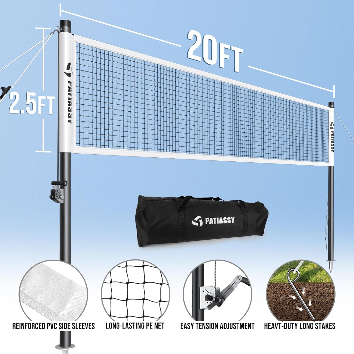 Professional Badminton Set with Carbon Fiber Badminton Rackets Set of 4, Outdoor Portable Badminton Net with Anti-Sag Winch System, 4 Nylon Badminton Shuttlecocks and Bag