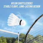 Professional Badminton Set with Carbon Fiber Badminton Rackets Set of 4, Outdoor Portable Badminton Net with Anti-Sag Winch System, 4 Nylon Badminton Shuttlecocks and Bag