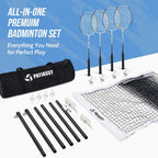 Professional Badminton Set with Carbon Fiber Badminton Rackets Set of 4, Outdoor Portable Badminton Net with Anti-Sag Winch System, 4 Nylon Badminton Shuttlecocks and Bag