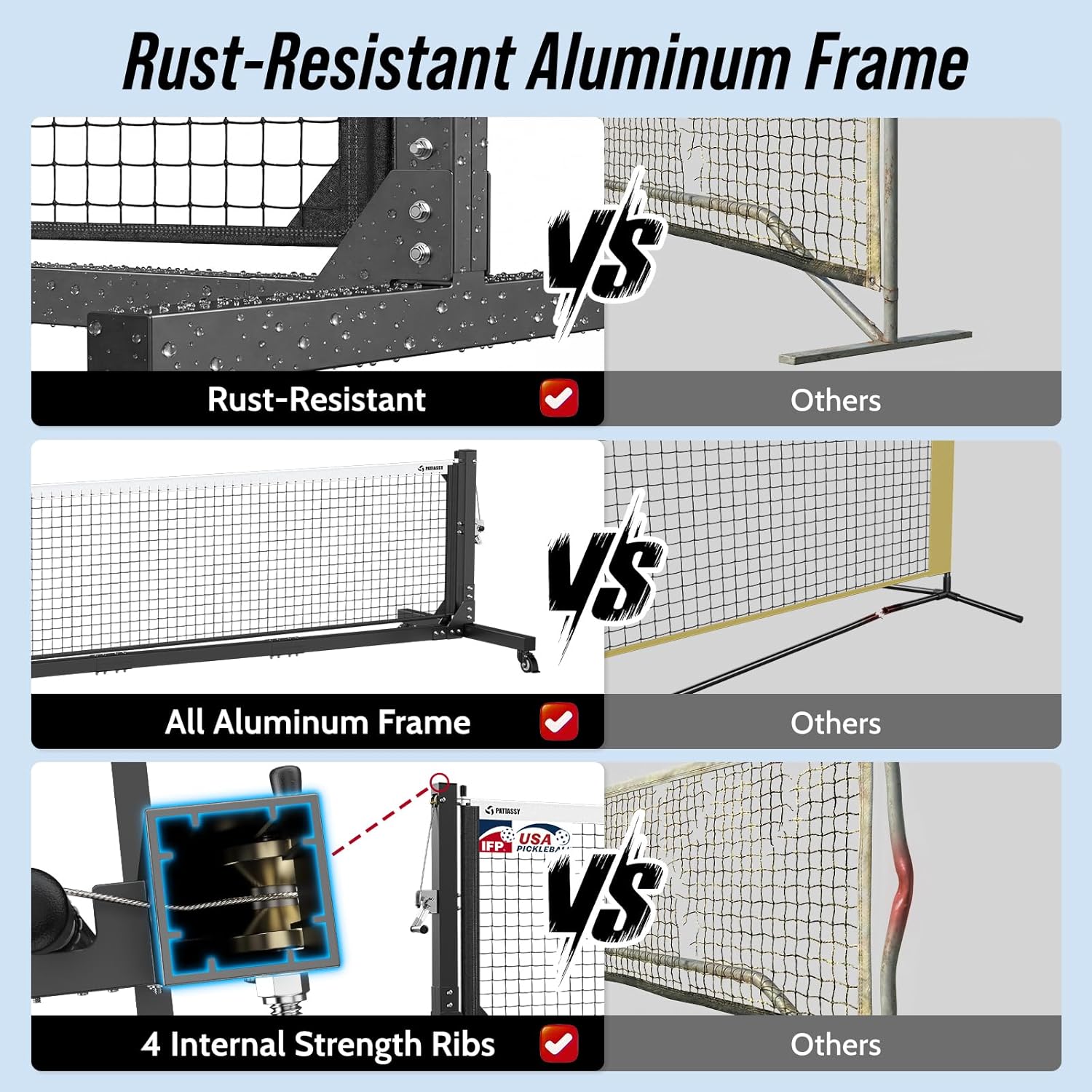 Tournament-Grade Pickleball Net, IFP/USAPA Standards Regulation Size, Rust-Resistant Aluminum Frame with Hand-Crank Tension System for Semi-Permanent or Mobile Court Use