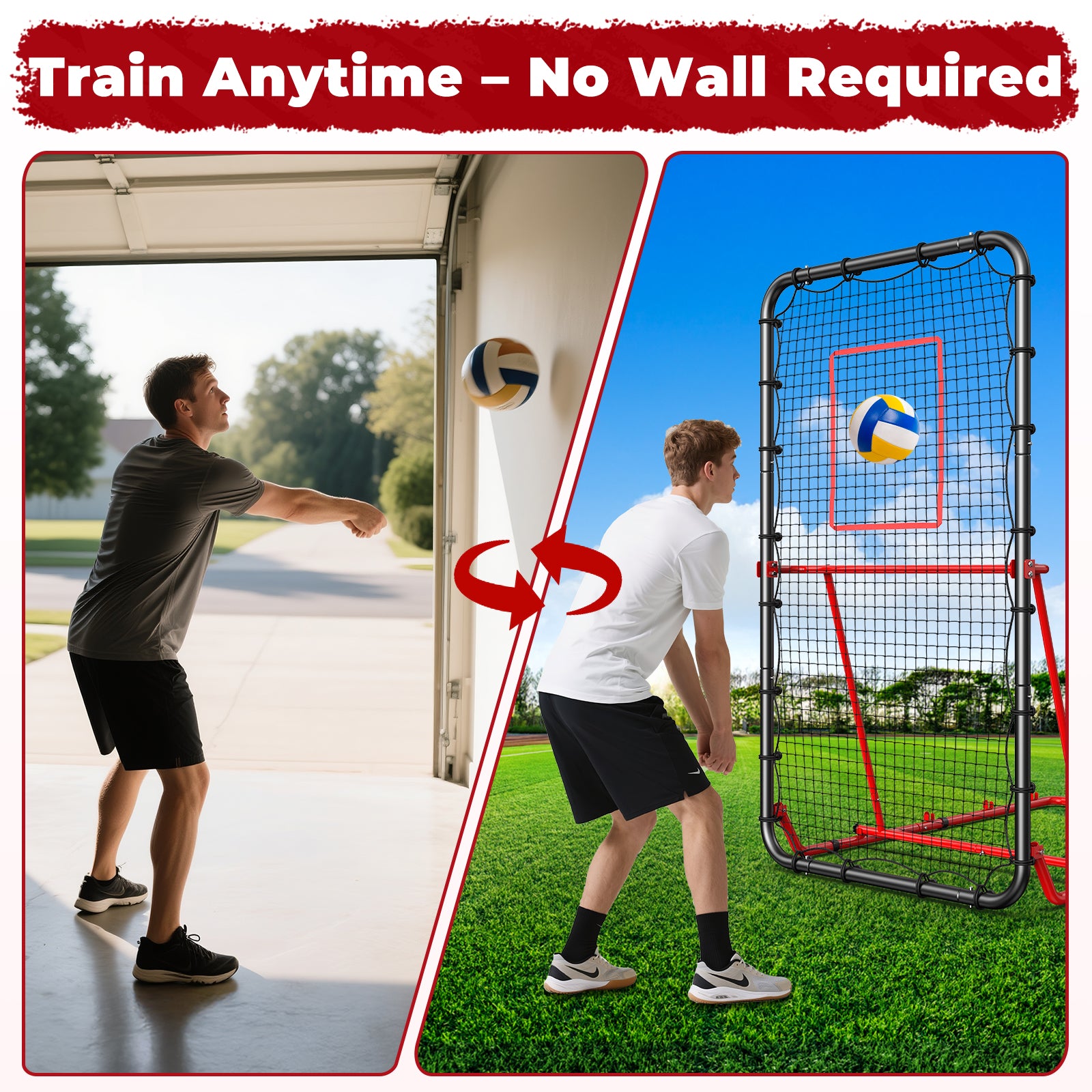 Patiassy 7x4ft Volleyball Rebounder Net Adjustable Angle Foldable Bounce Back Trainer for for Volleying/Bumping/Spiking Practice