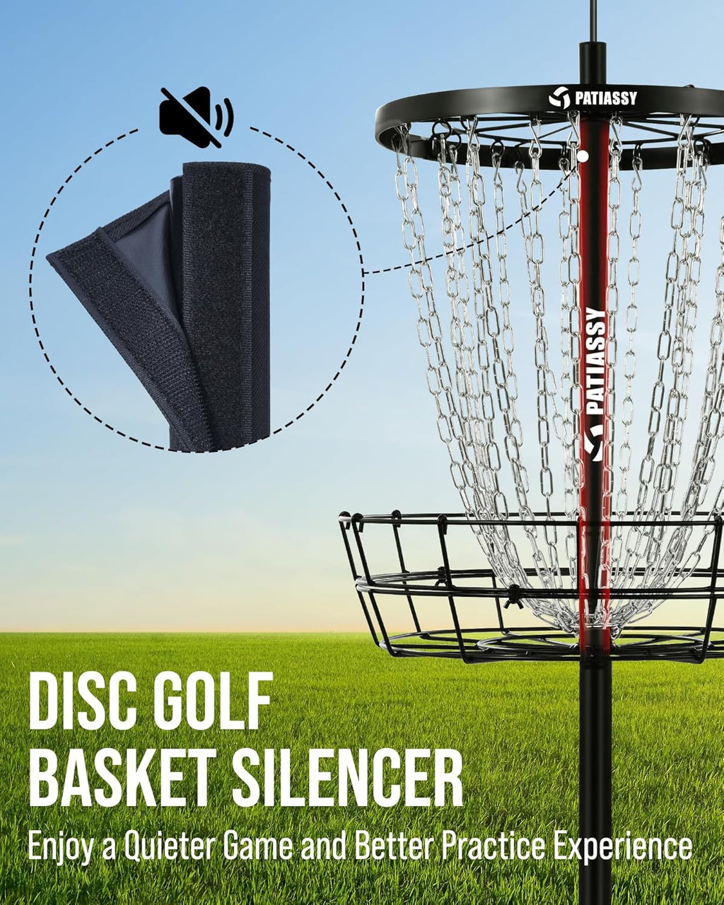 Patiassy Portable Disc Golf Basket, 24/12 Detachable Chains Disk Golf Target with Sound Reducer for Quiet Practice, Night Practice Set with Remote LED Light, 3 Light Up Discs & 4 Ground Stakes