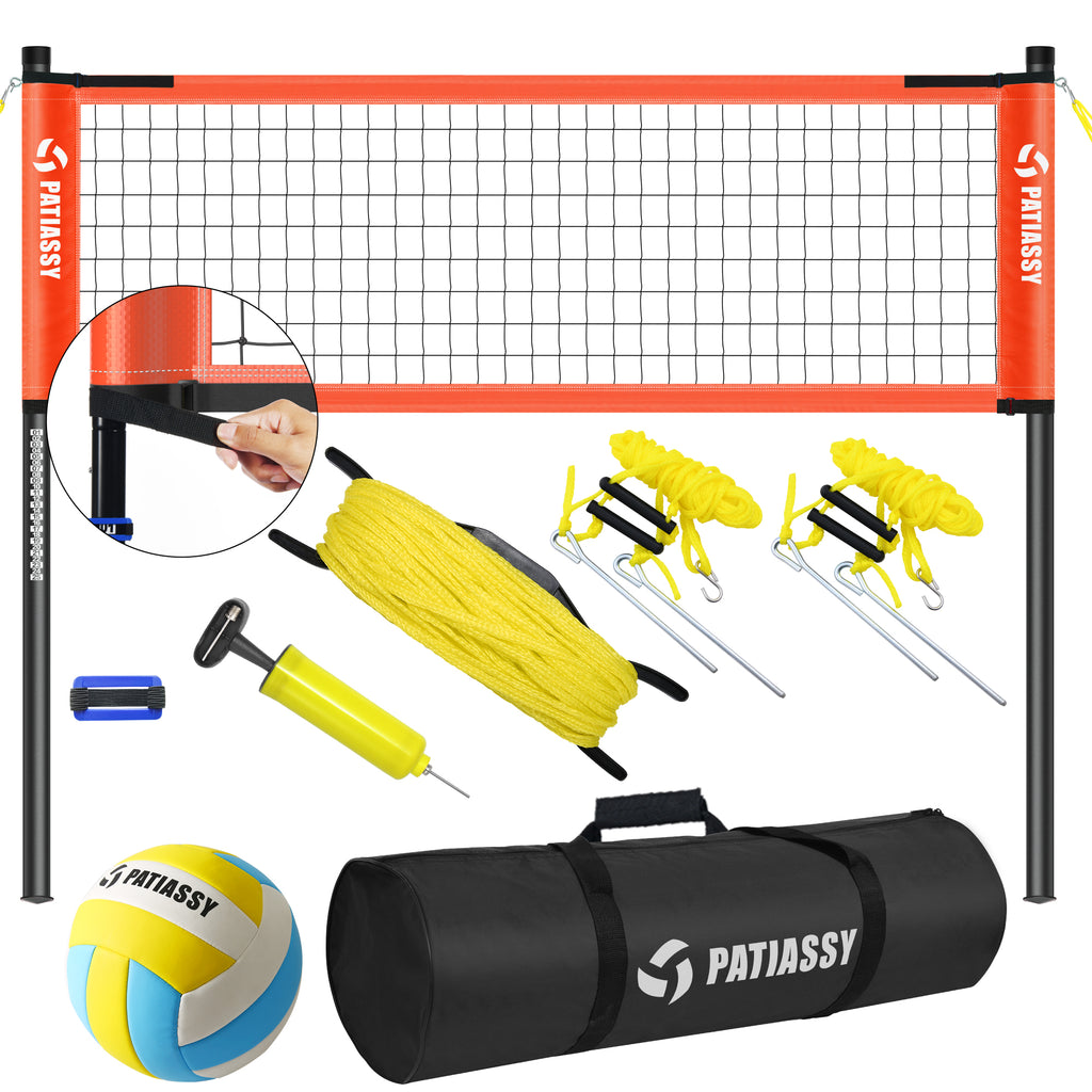 Patiassy Professional Outdoor Volleyball Net Set with Adjustable Height Poles, Winch System, Volleyball with Pump and Carrying Bag for Backyard Beach