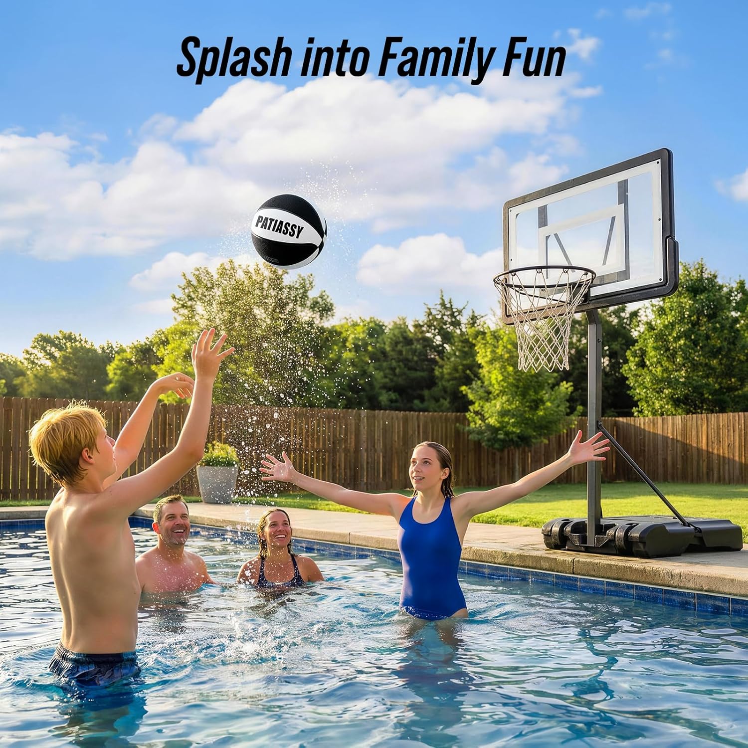 Pool Basketball Hoop – Height Adjustable 57" to 68" Portable Poolside Basketball Hoop with Wheels, Glow-in-Dark Backboard & LED Rim, Glow Ball + Standard Ball, Indoor Outdoor Night Games