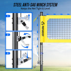 Professional Heavy Duty Volleyball Net Set for Backyard & Beach, Outdoor Net System with Steel Anti-Sag Winch, 32FT Reinforced Net, Height Adjustable Rust-Resistant Aluminum Poles, Portable Carry Bag