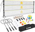 Volleyball Badminton Pickleball 3-in-1 Combo Net Set for Backyards, 5.1-7.4ft Adjustable Height Freestanding Indoor Sports Nets, Portable 17ft Outdoor Net with Carry Bag, Rackets and Balls