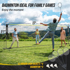 Volleyball Badminton Pickleball 3-in-1 Combo Net Set for Backyards, 5.1-7.4ft Adjustable Height Freestanding Indoor Sports Nets, Portable 17ft Outdoor Net with Carry Bag, Rackets and Balls