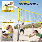 Outdoor Volleyball Net Set, 32FT Anti-Sag Net System, Easy Setup Adjustable Height Poles, Portable Complete Set with Volleyball, Pump, Hammer, Boundary Line & Carry Bag for Backyard Beach Lawn