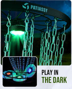Patiassy Portable Disc Golf Basket, 24/12 Detachable Chains Disk Golf Target with Sound Reducer for Quiet Practice, Night Practice Set with Remote LED Light, 3 Light Up Discs & 4 Ground Stakes