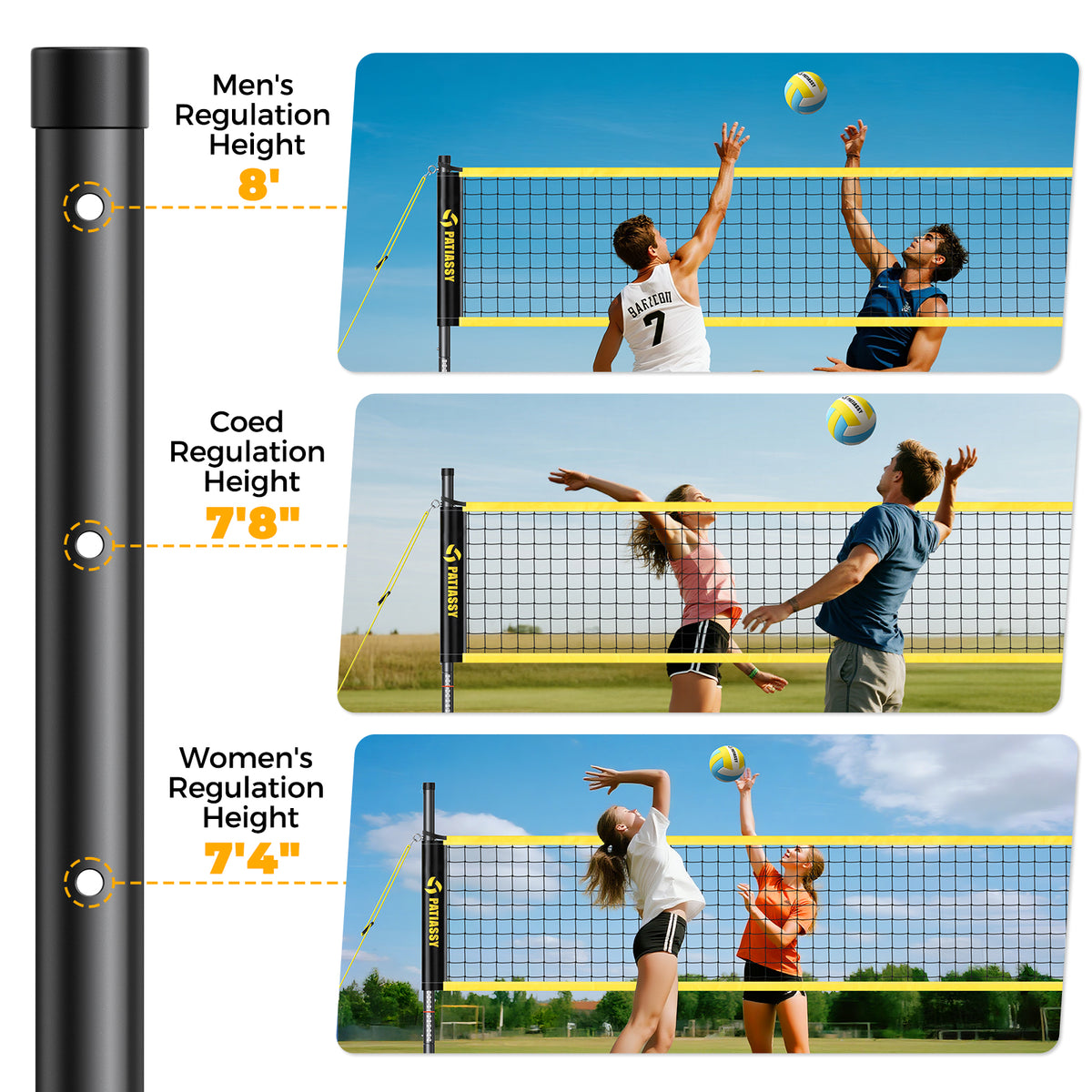 20FT Portable Outdoor Volleyball Net Set for Backyard with Anti-Sag Ground Stakes & Metal Pole Spikes for Stability, Rust-Resistant Steel Poles, Easy Setup, 3 Adjustable Heights, Carry Bag