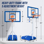 Pool Basketball Hoop with 43" Extra Wide Backboard, LED Light up Poolside Basketball Hoop with 1 Standard & 1 Glow-in-the-Dark Ball, Adjustable Height Portable Goal with Wheels, Fillable Base