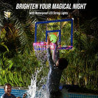 Pool Basketball Hoop with 43" Extra Wide Backboard, LED Light up Poolside Basketball Hoop with 1 Standard & 1 Glow-in-the-Dark Ball, Adjustable Height Portable Goal with Wheels, Fillable Base