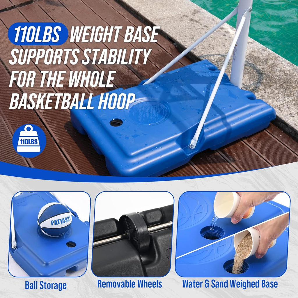 Pool Basketball Hoop with 43" Extra Wide Backboard, LED Light up Poolside Basketball Hoop with 1 Standard & 1 Glow-in-the-Dark Ball, Adjustable Height Portable Goal with Wheels, Fillable Base
