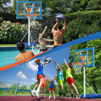 Pool Basketball Hoop with 43" Extra Wide Backboard, LED Light up Poolside Basketball Hoop with 1 Standard & 1 Glow-in-the-Dark Ball, Adjustable Height Portable Goal with Wheels, Fillable Base