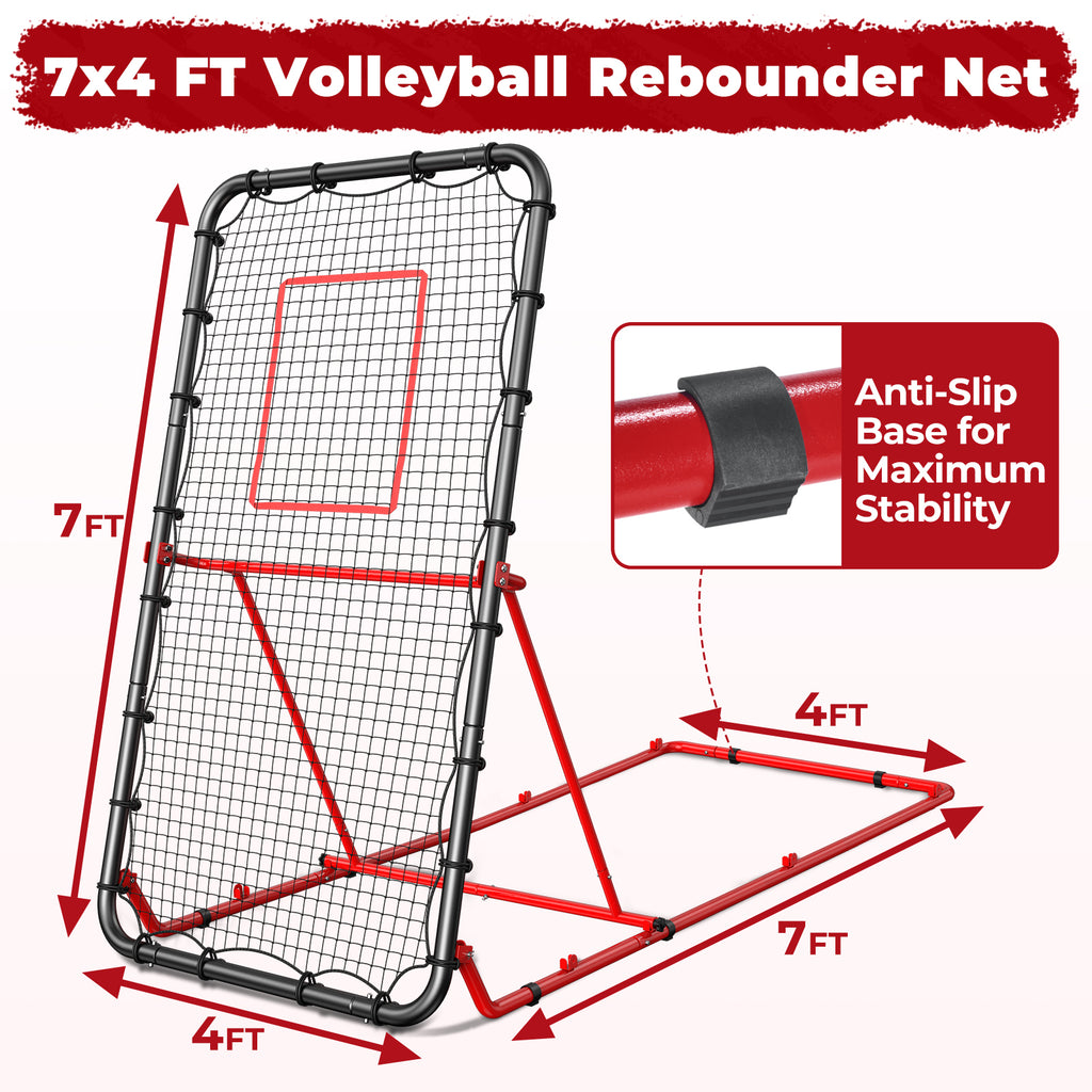 Patiassy 7x4ft Volleyball Rebounder Net Adjustable Angle Foldable Bounce Back Trainer for for Volleying/Bumping/Spiking Practice
