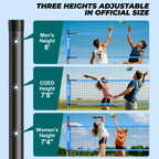 Patiassy Outdoor Portable Volleyball Net Set for Backyard Adjustable Height Steel Poles, PU Volleyball, Pump and Carrying Bag