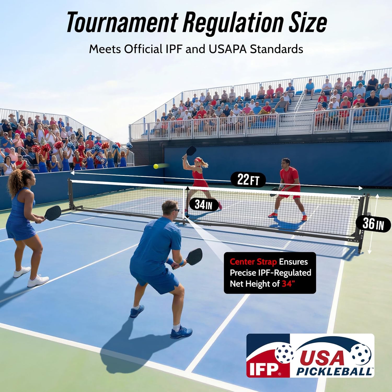 Tournament-Grade Pickleball Net, IFP/USAPA Standards Regulation Size, Rust-Resistant Aluminum Frame with Hand-Crank Tension System for Semi-Permanent or Mobile Court Use