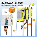 Outdoor Volleyball Net System for Backyard, Adjustable Height (5.1–8FT) & Width (20–32FT), Anti-Sag Tension System, 2-in-1 Badminton Combo Set with Carry Bag, Rackets & Shuttlecocks