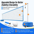 Pool Volleyball Net for Inground Pools, Adjustable 15-32ft Length Volleyball Set for Poolside with Weighted Base and Ball, Professional Heavy Duty System for Swimming Pool Games