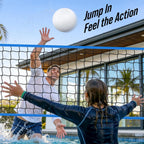 Pool Volleyball Net for Inground Pools, Adjustable 15-32ft Length Volleyball Set for Poolside with Weighted Base and Ball, Professional Heavy Duty System for Swimming Pool Games