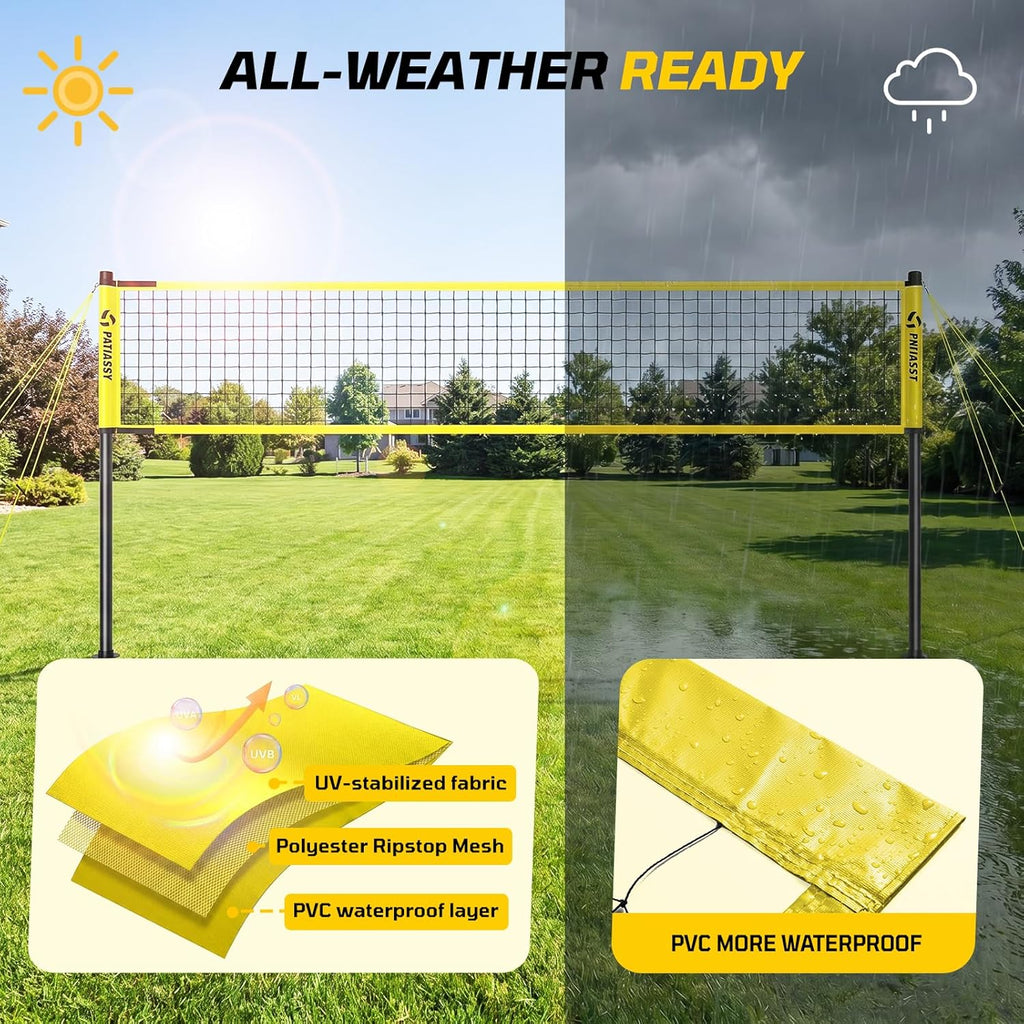 Outdoor Volleyball Net Set, 32FT Anti-Sag Net System, Easy Setup Adjustable Height Poles, Portable Complete Set with Volleyball, Pump, Hammer, Boundary Line & Carry Bag for Backyard Beach Lawn